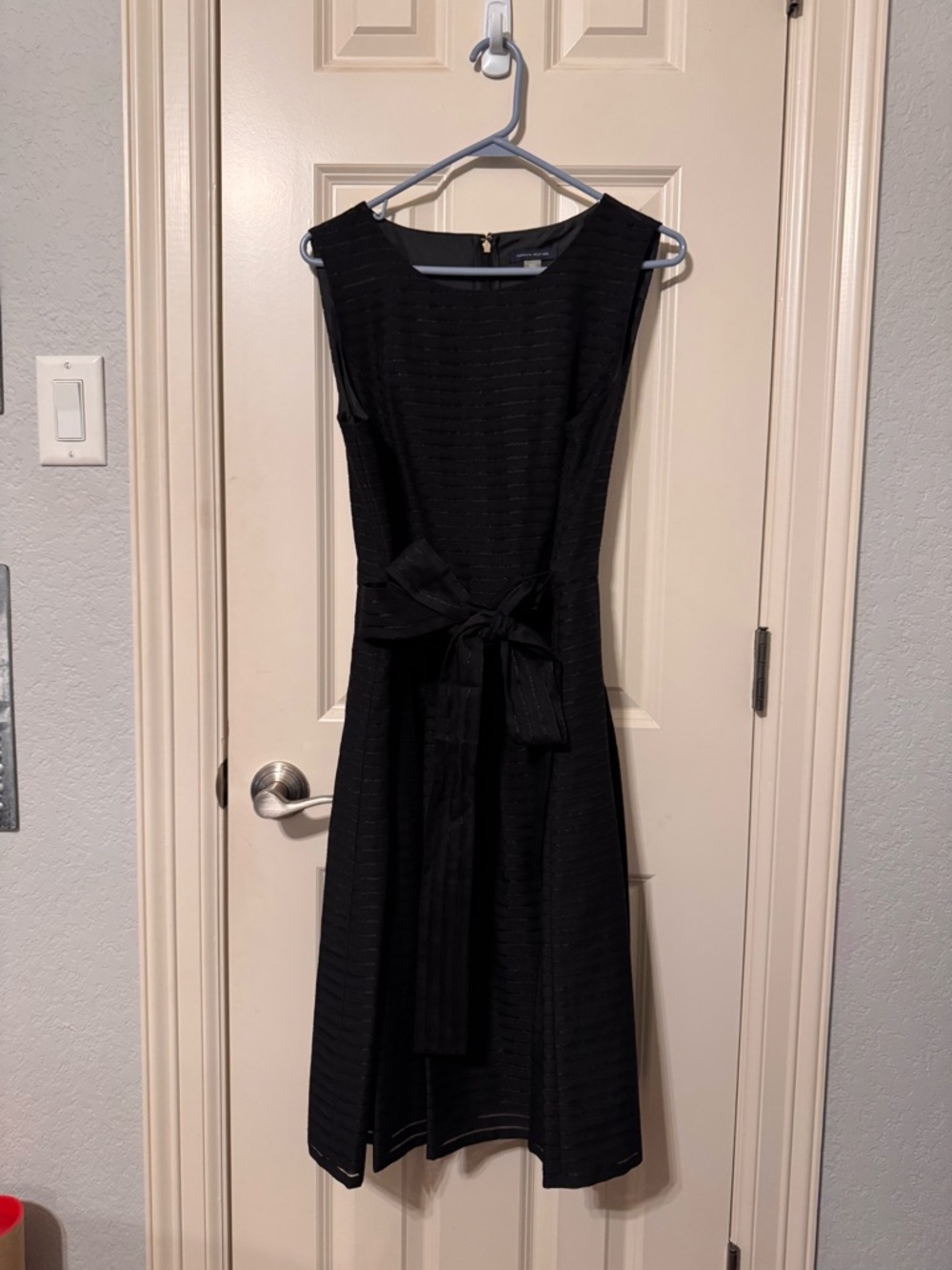 Tommy Hilfiger Black Midi Bow-Waist Fit and Flare Sleeveless Dress Size 12